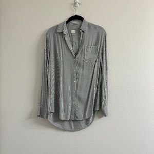 A New Day Gray/White Striped Button Down Shirt